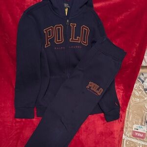 Ralph Lauren Navy Blue Hoodie with Burgundy and Gold Accents